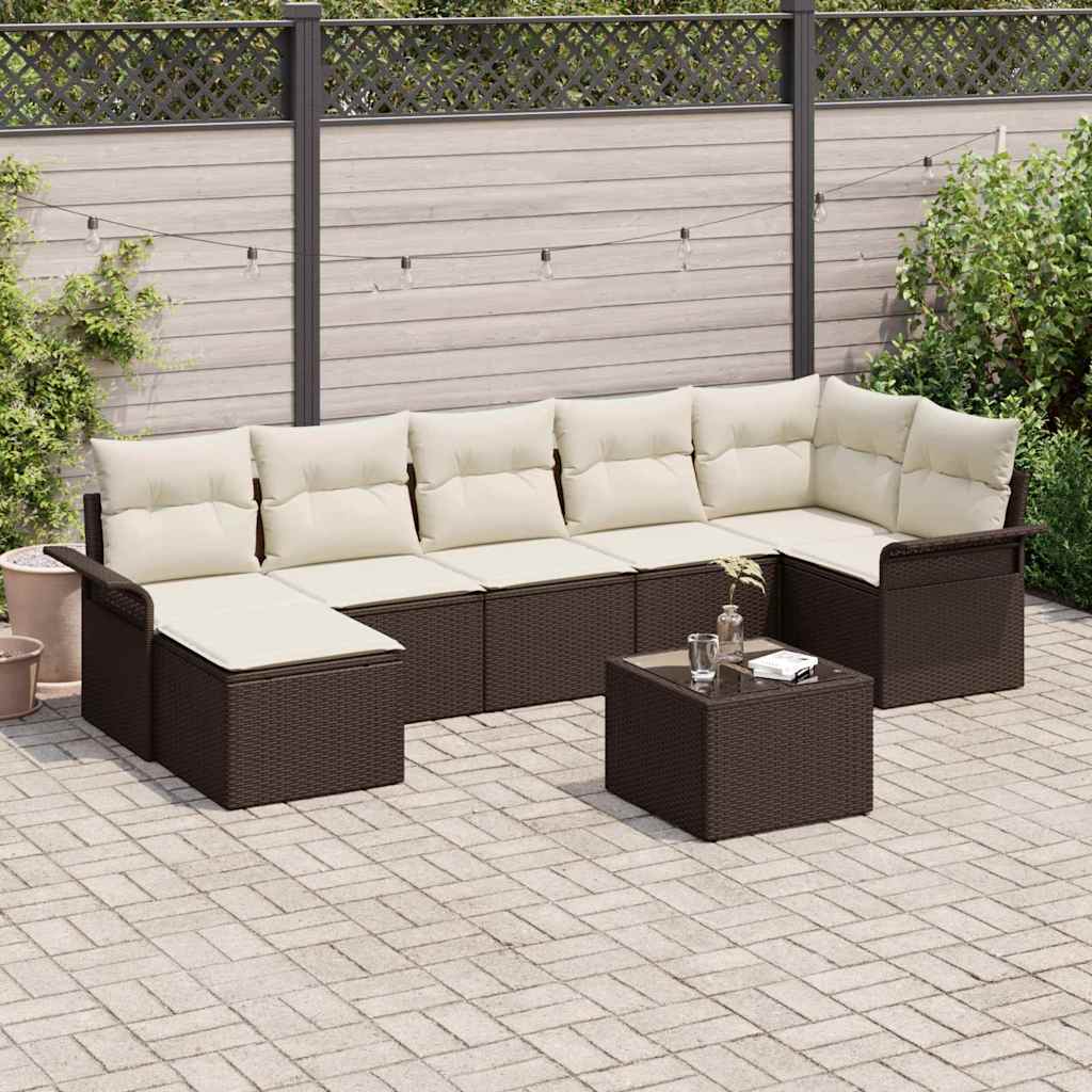 Tuin Sofa Set met kussen 8 pcs Bruin Poly riet is nu te koop bij PeponiXL, paradijselijk wonen!