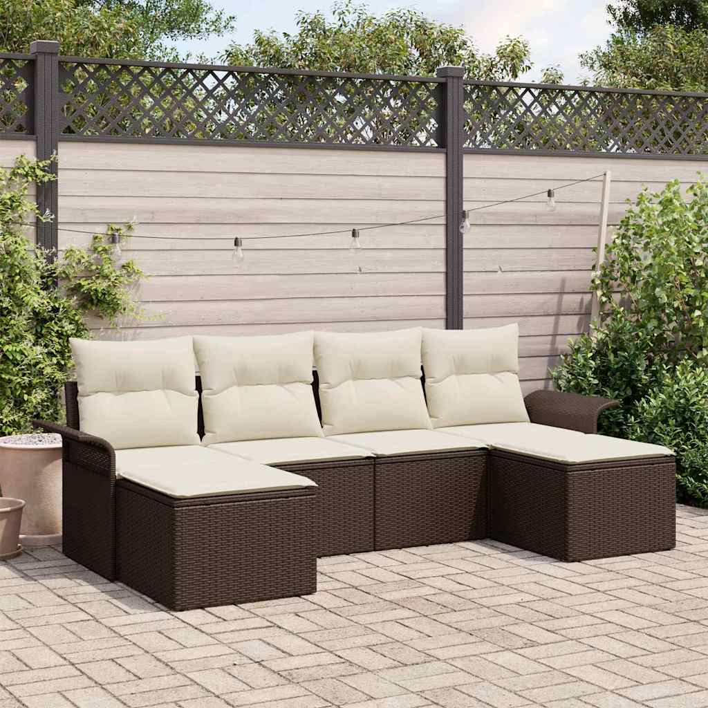 Tuin Sofa Set met kussen 6 pcs Bruin Poly riet is nu te koop bij PeponiXL, paradijselijk wonen!