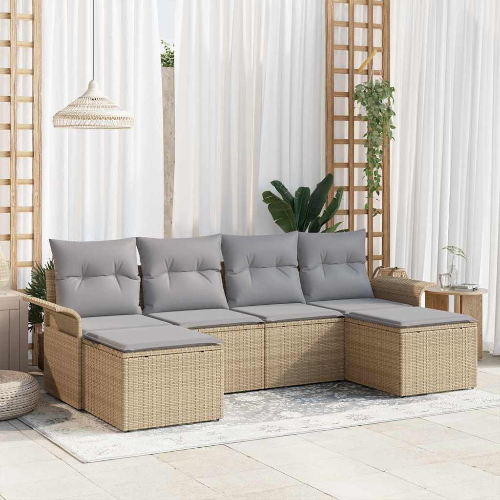 Tuin Sofa Set met kussen 6 pcs Beige poly rattan is nu te koop bij PeponiXL, paradijselijk wonen!