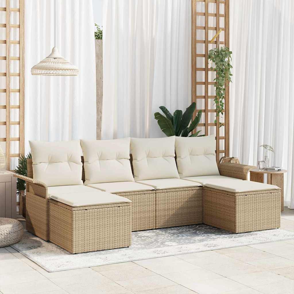 Tuin Sofa Set met kussen 6 pcs Beige poly rattan is nu te koop bij PeponiXL, paradijselijk wonen!