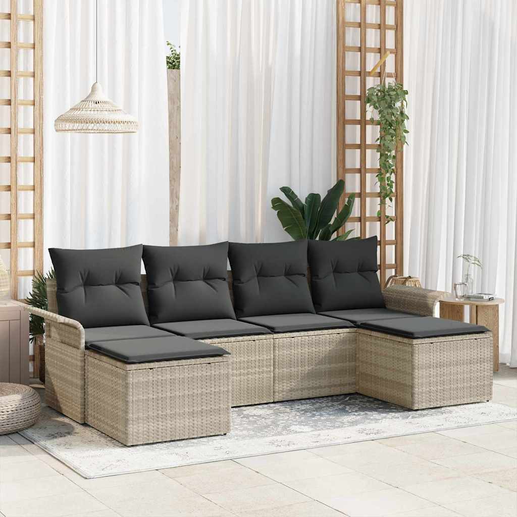 Tuin Sofa Set met kussen 6 pcs Lichtgrijs Poly riet is nu te koop bij PeponiXL, paradijselijk wonen!