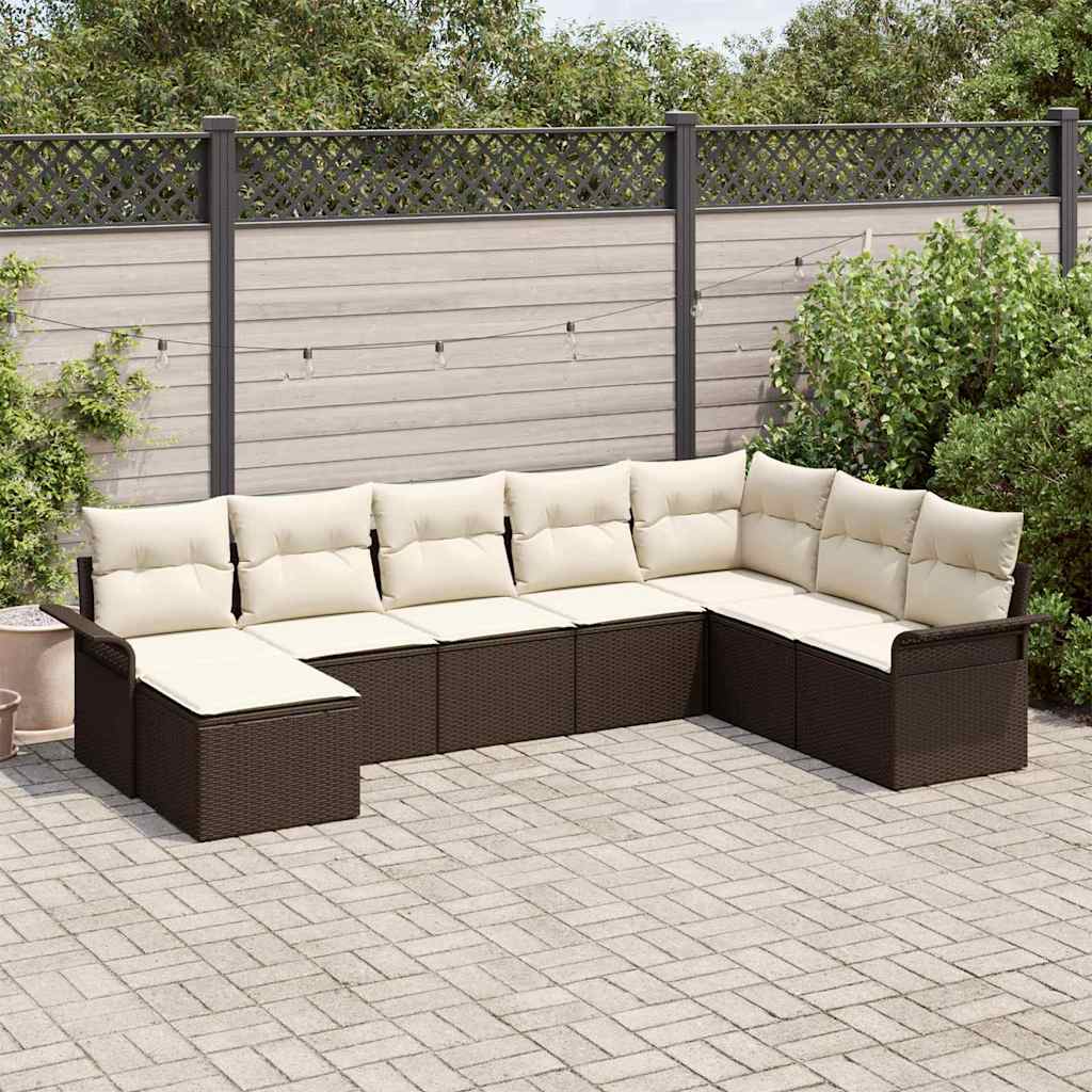 Tuin Sofa Set met kussen 8 pcs Bruin poly rattan is nu te koop bij PeponiXL, paradijselijk wonen!