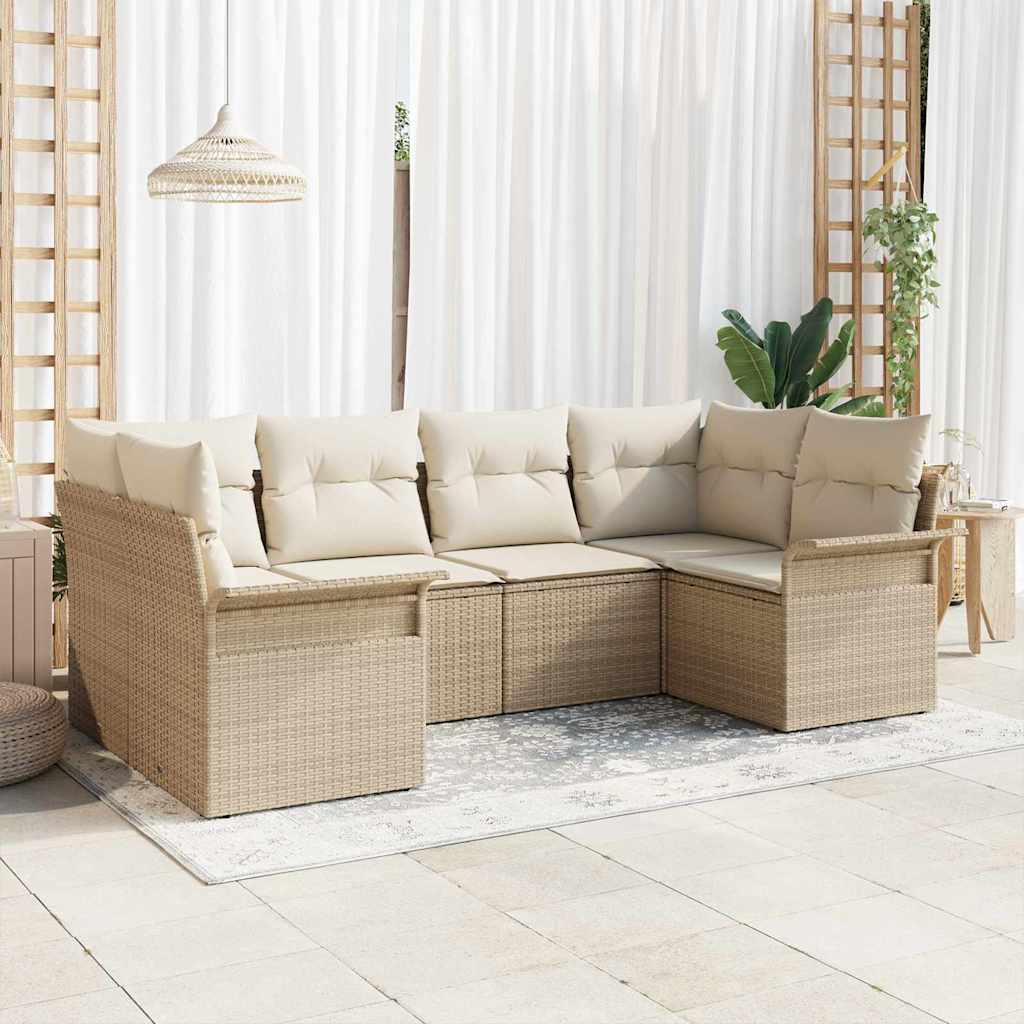 Tuinbankenset met kussen 6 pcs Beige poly rattan is nu te koop bij PeponiXL, paradijselijk wonen!