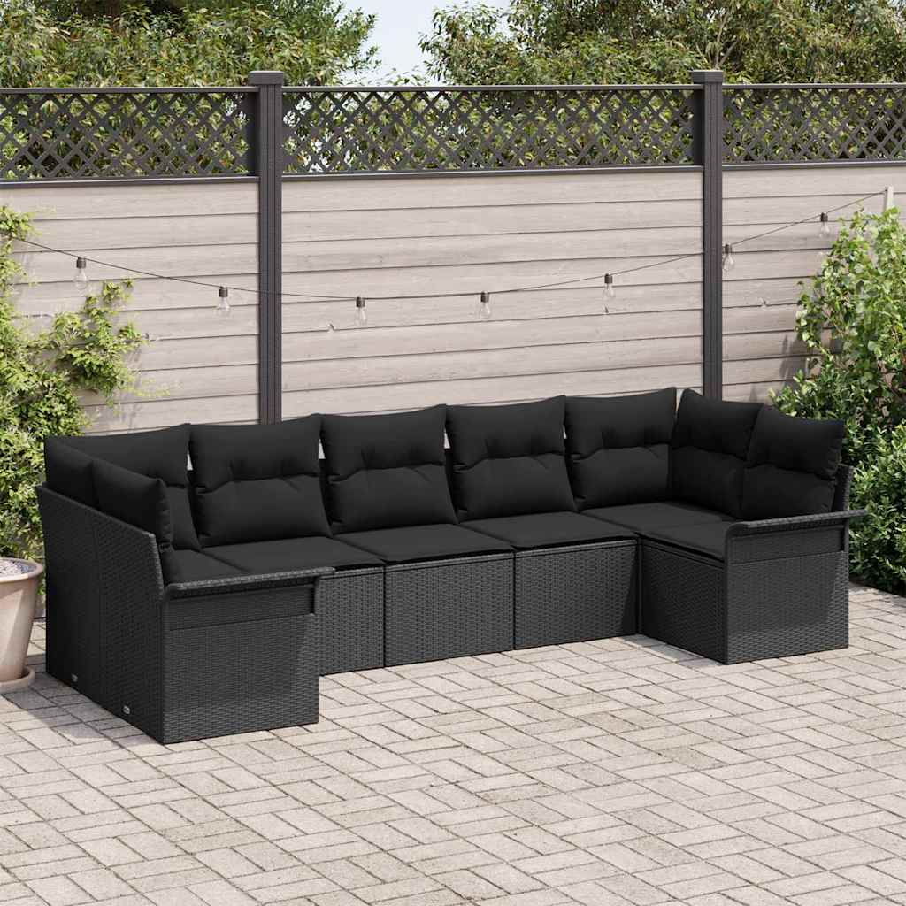 Tuin Sofa Set met kussen 7 pcs Zwart poly rattan is nu te koop bij PeponiXL, paradijselijk wonen!