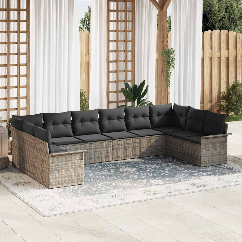 Tuin Sofa Set met kussen 10 pcs Grijs poly rattan is nu te koop bij PeponiXL, paradijselijk wonen!