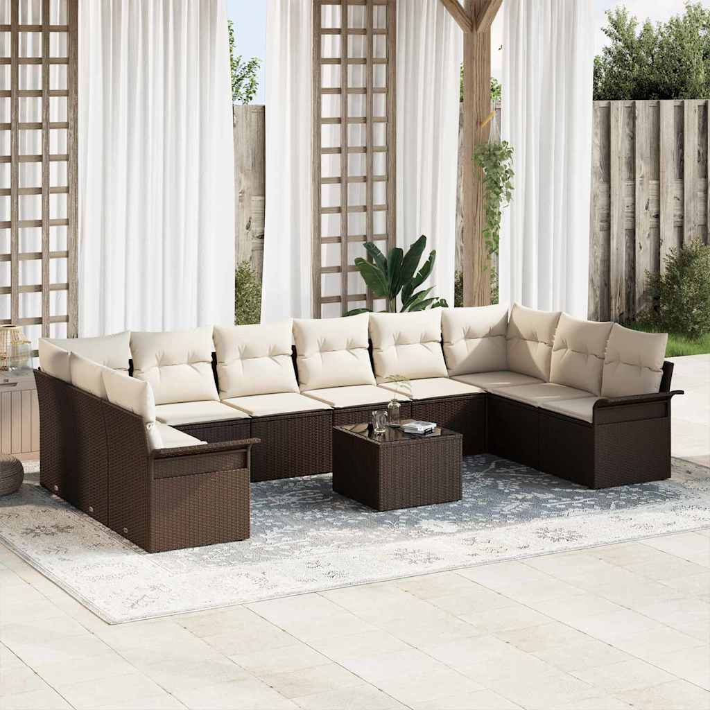Tuin Sofa Set met kussen 11 pcs Bruin Poly riet is nu te koop bij PeponiXL, paradijselijk wonen!