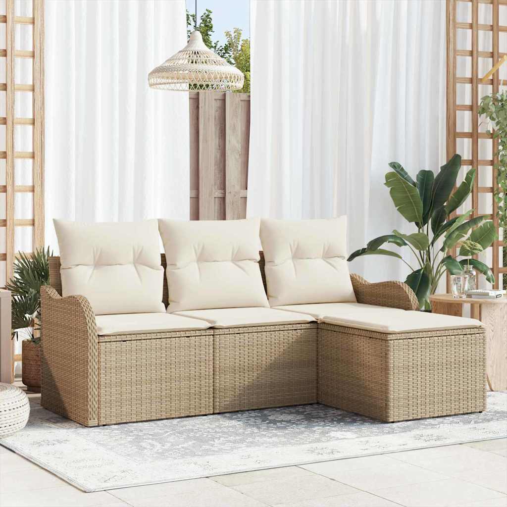 Tuin Sofa Set met kussen met opslag 4 pcs Beige poly rattan is nu te koop bij PeponiXL, paradijselijk wonen!