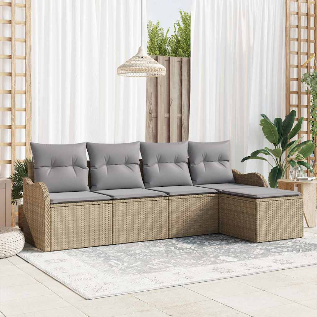 Tuin Sofa Set 5 pcs Beige poly rattan is nu te koop bij PeponiXL, paradijselijk wonen!