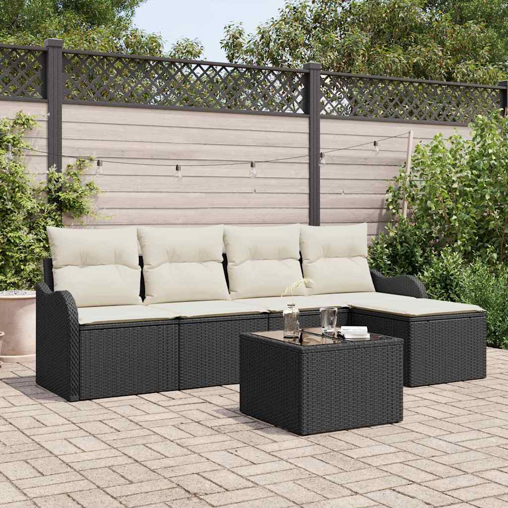 Tuin Sofa Set 6 pcs Zwart poly rattan is nu te koop bij PeponiXL, paradijselijk wonen!