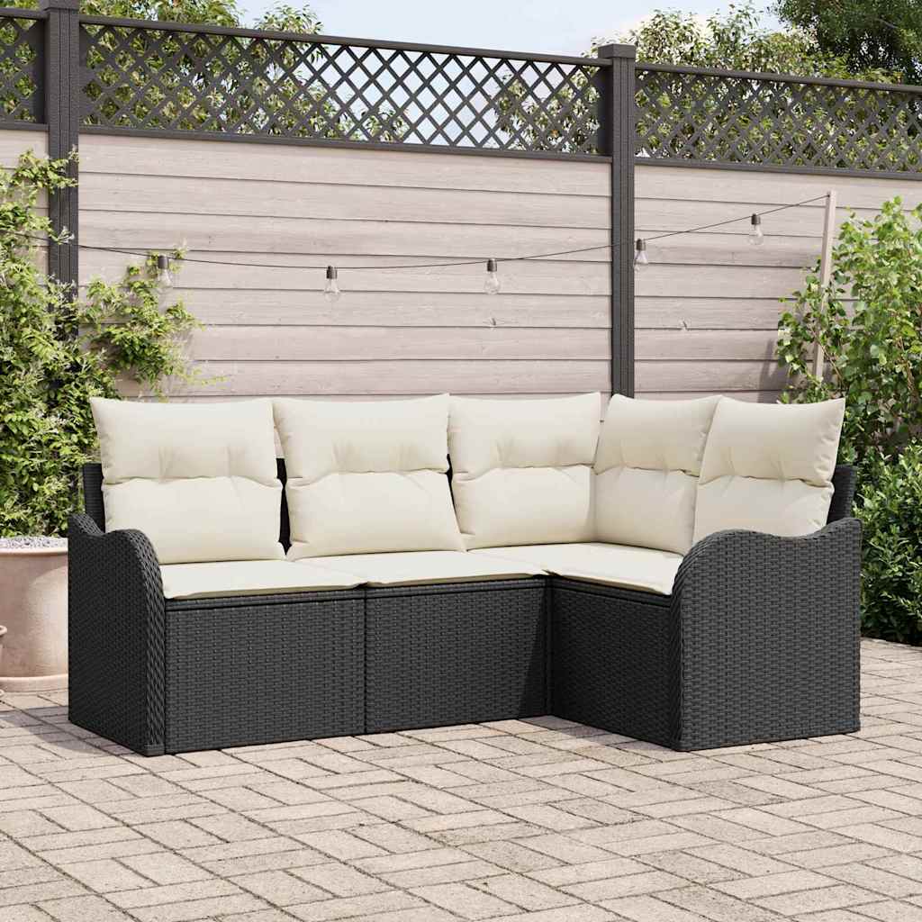 Tuin Sofa Set 4 st Zwart poly rattan is nu te koop bij PeponiXL, paradijselijk wonen!