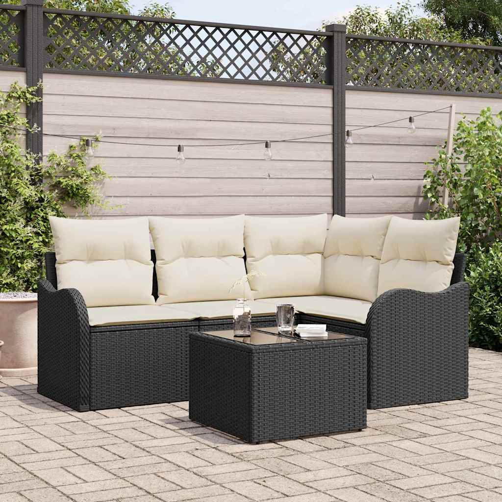 Tuin Sofa Set 5 st Zwart poly rattan is nu te koop bij PeponiXL, paradijselijk wonen!