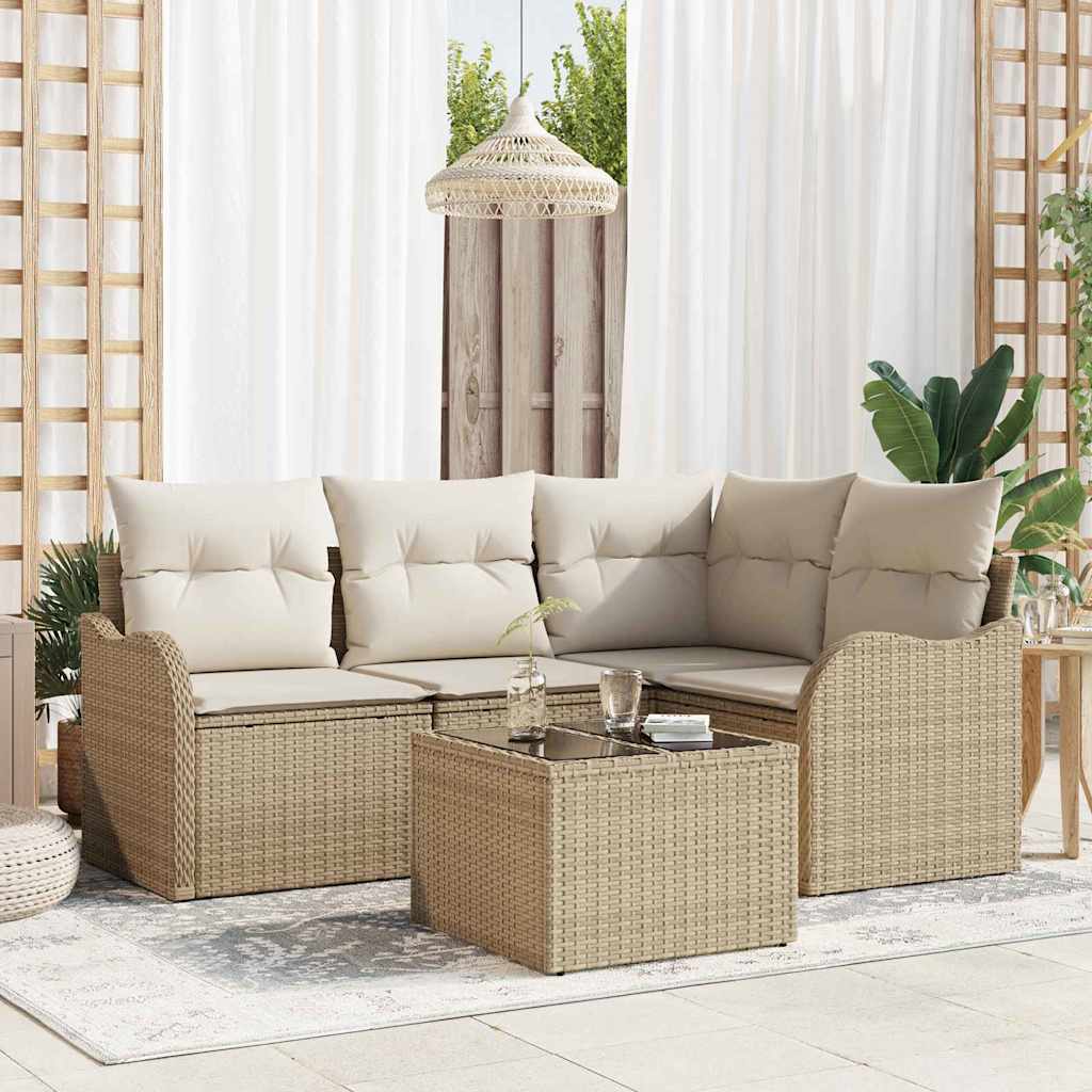 Tuin Sofa Set 5 pcs Beige poly rattan is nu te koop bij PeponiXL, paradijselijk wonen!