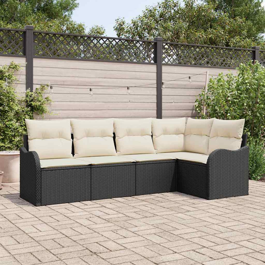 Tuin Sofa Set 5 st Zwart poly rattan is nu te koop bij PeponiXL, paradijselijk wonen!