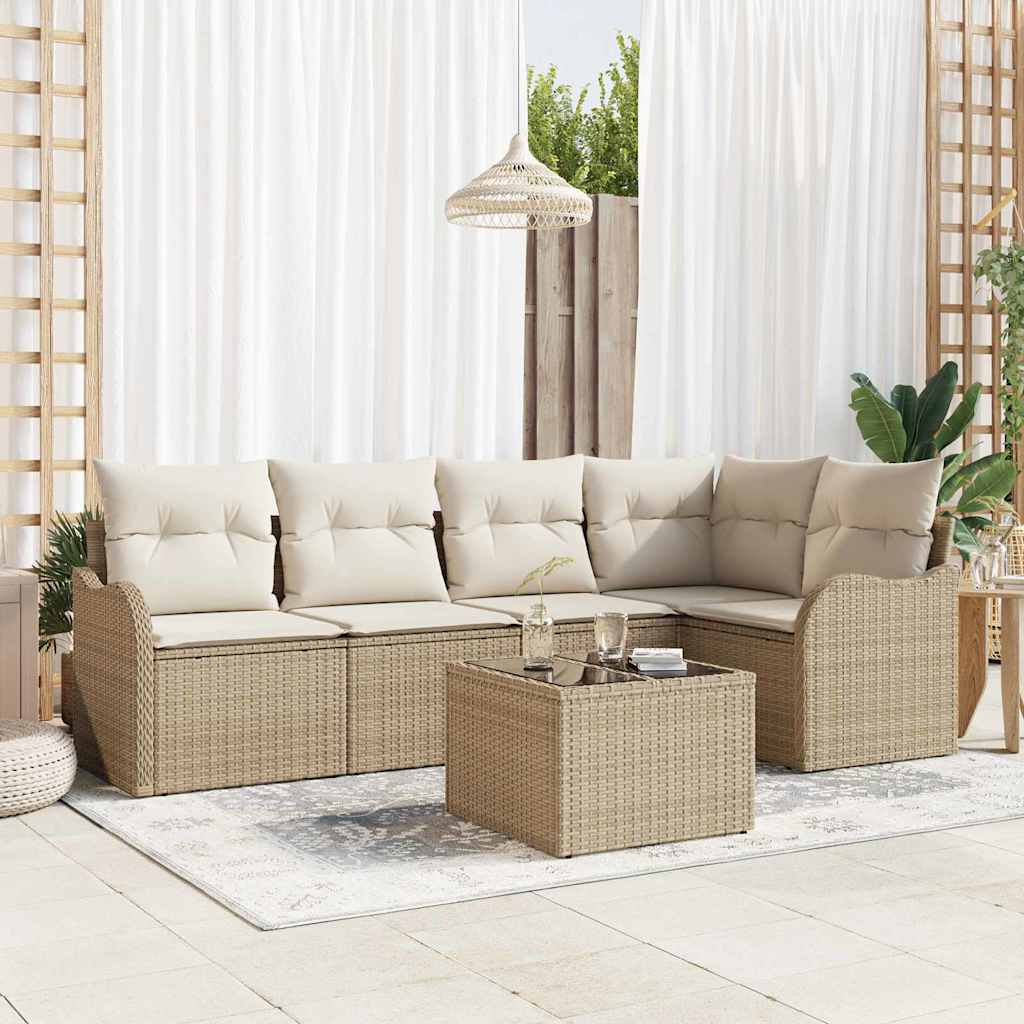 Tuin Sofa Set met kussen 6 pcs Beige Poly riet is nu te koop bij PeponiXL, paradijselijk wonen!