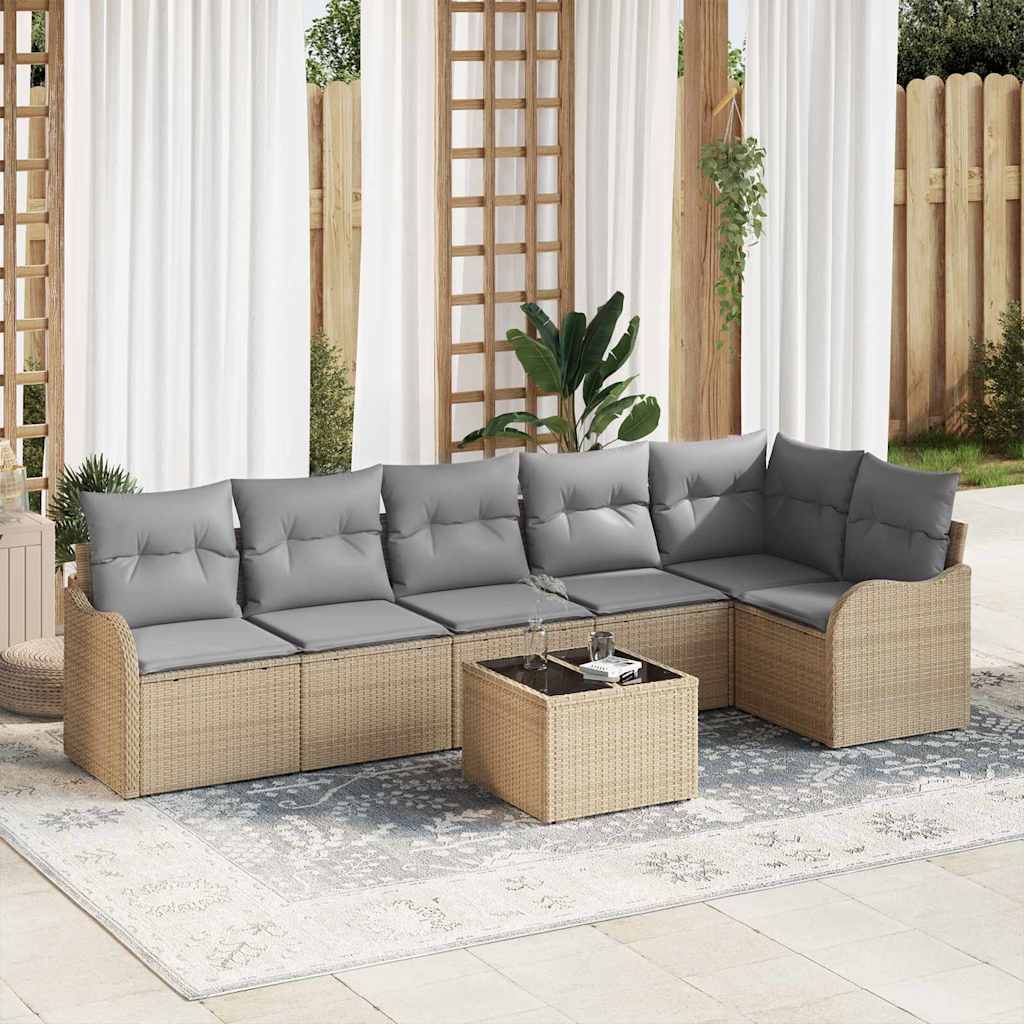 Tuin Sofa Set 7 pcs Beige poly rattan is nu te koop bij PeponiXL, paradijselijk wonen!