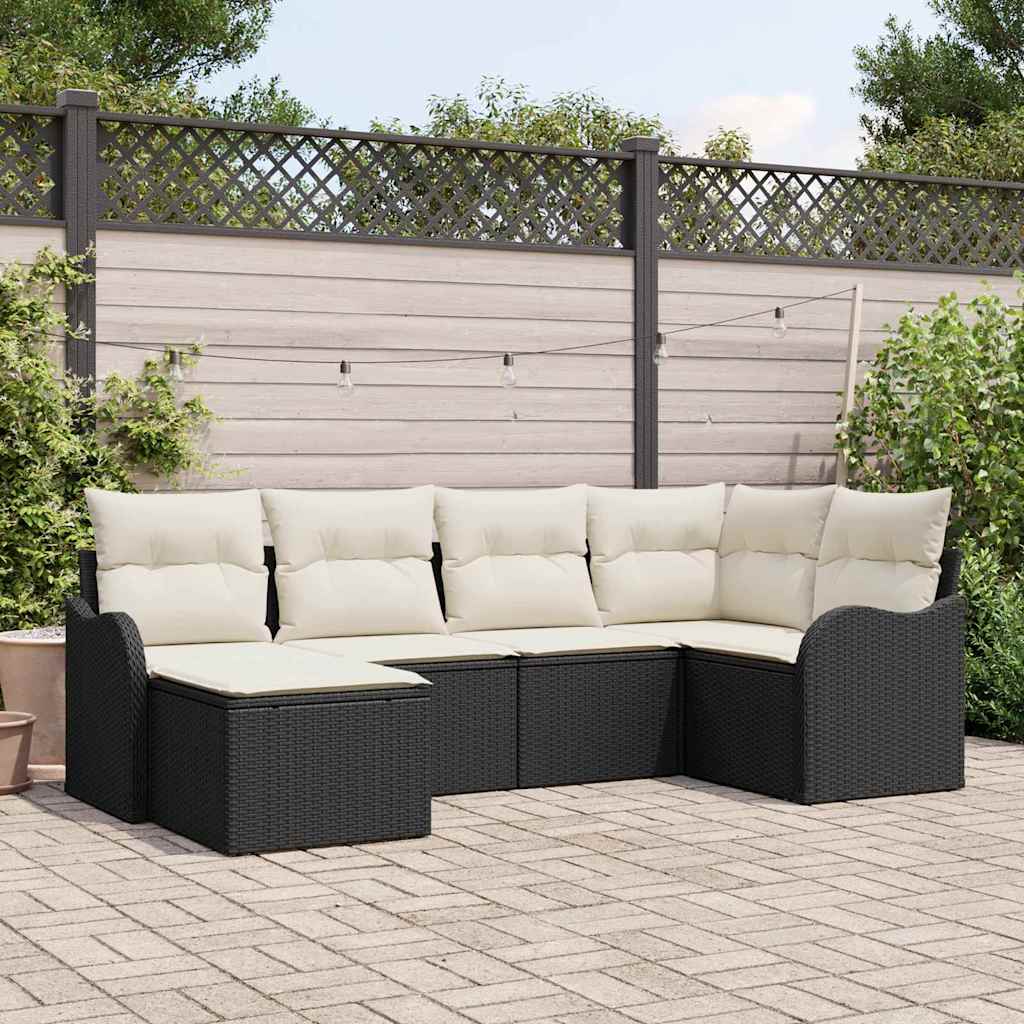 Tuin Sofa Set 6 st Zwart poly rattan is nu te koop bij PeponiXL, paradijselijk wonen!
