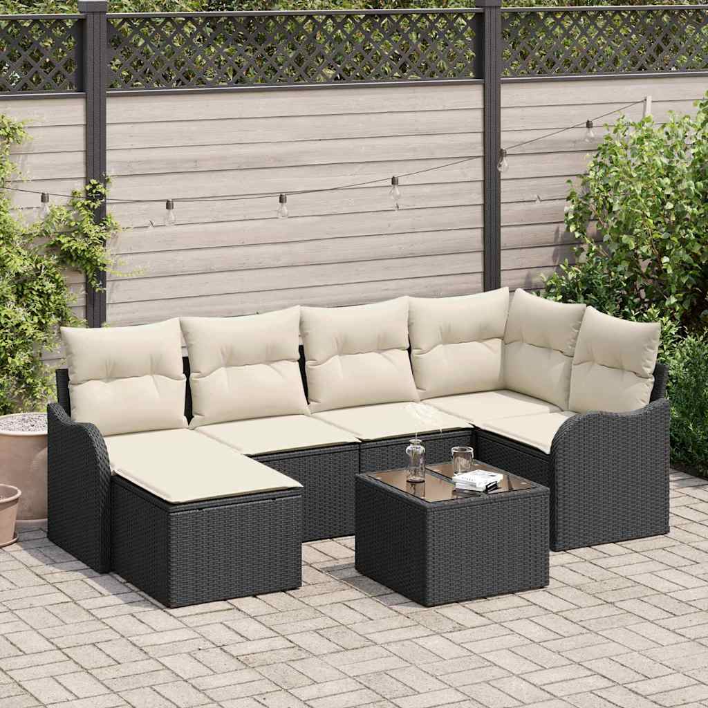Tuin Sofa Set met kussen 7 pcs Zwart Poly riet is nu te koop bij PeponiXL, paradijselijk wonen!