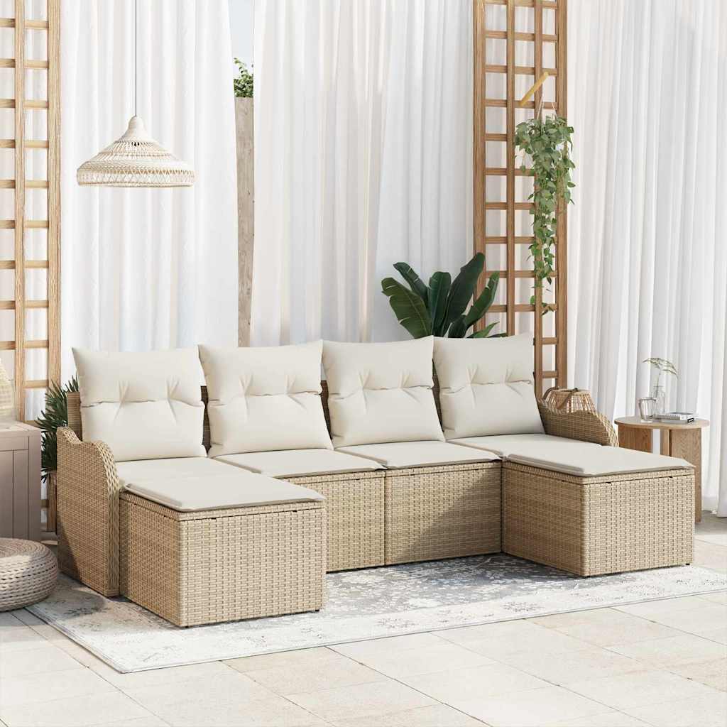 Tuin Sofa Set met kussen 6 pcs Beige Poly riet is nu te koop bij PeponiXL, paradijselijk wonen!