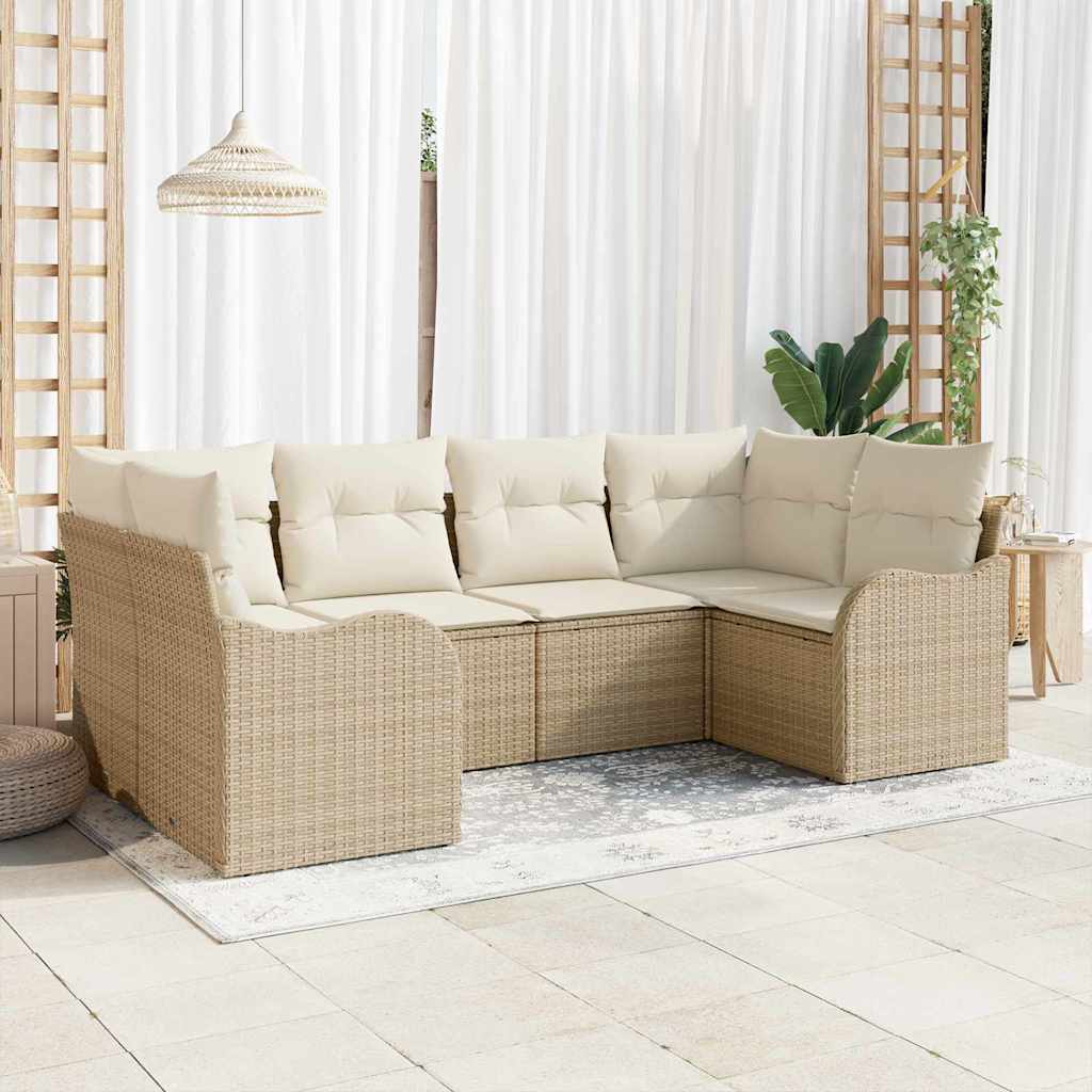 Tuin Sofa Set met kussen 6 pcs Beige Poly riet is nu te koop bij PeponiXL, paradijselijk wonen!