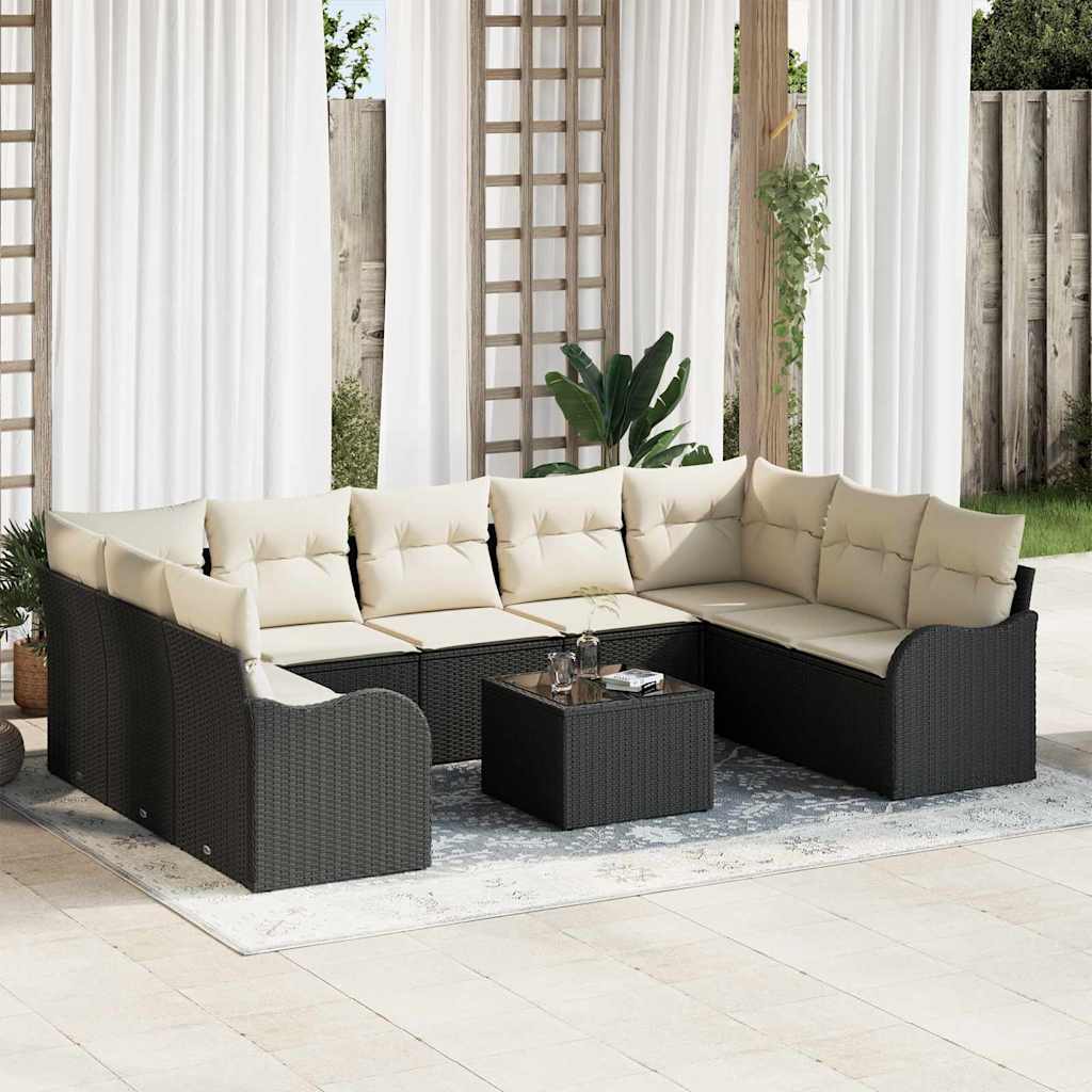 Tuin Sofa Set 10 pcs Zwart poly rattan is nu te koop bij PeponiXL, paradijselijk wonen!
