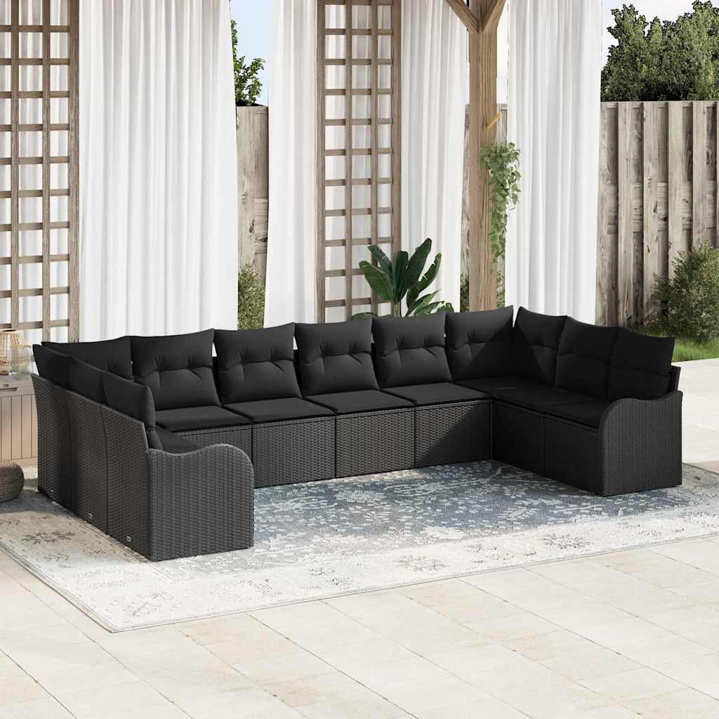 Tuin Sofa Set 10 pcs Zwart poly rattan is nu te koop bij PeponiXL, paradijselijk wonen!