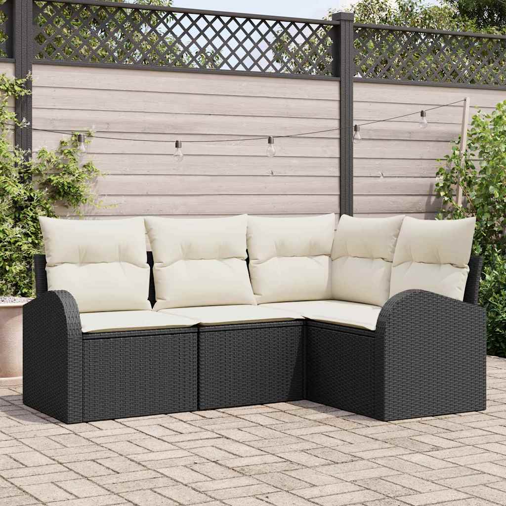Tuin Sofa Set 4 st Zwart poly rattan is nu te koop bij PeponiXL, paradijselijk wonen!