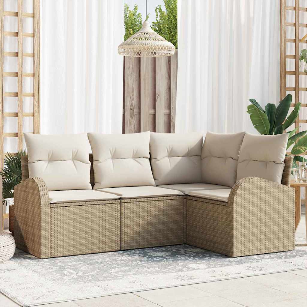 Tuin Sofa Set 4 pcs Beige poly rattan is nu te koop bij PeponiXL, paradijselijk wonen!