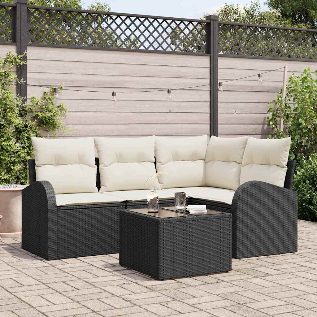Tuin Sofa Set 5 st Zwart poly rattan is nu te koop bij PeponiXL, paradijselijk wonen!
