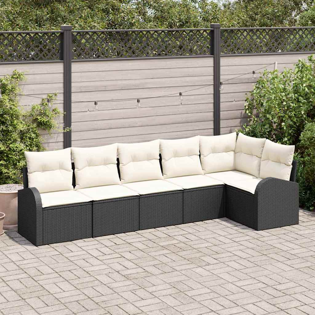 Tuin Sofa Set met kussen 6 pcs Zwart Poly riet is nu te koop bij PeponiXL, paradijselijk wonen!