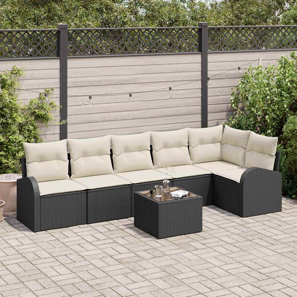 Tuin Sofa Set met kussen 7 pcs Zwart Poly riet is nu te koop bij PeponiXL, paradijselijk wonen!