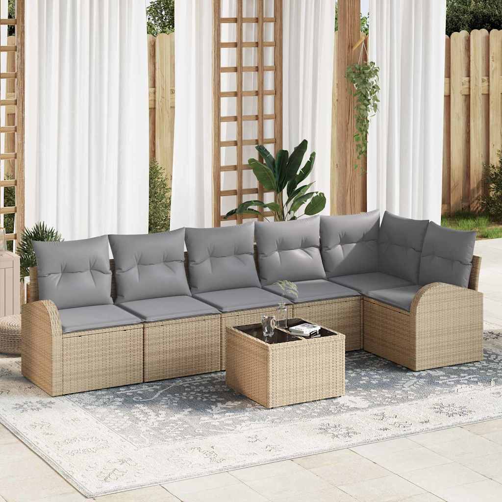 Tuin Sofa Set met kussen 7 pcs Beige Poly riet is nu te koop bij PeponiXL, paradijselijk wonen!
