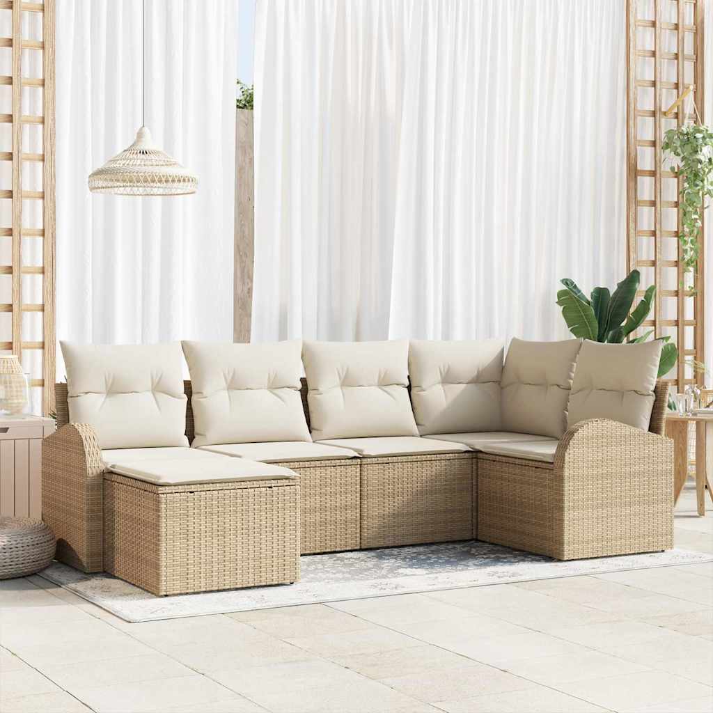 Tuinbankenset 6 pcs Beige poly rattan is nu te koop bij PeponiXL, paradijselijk wonen!