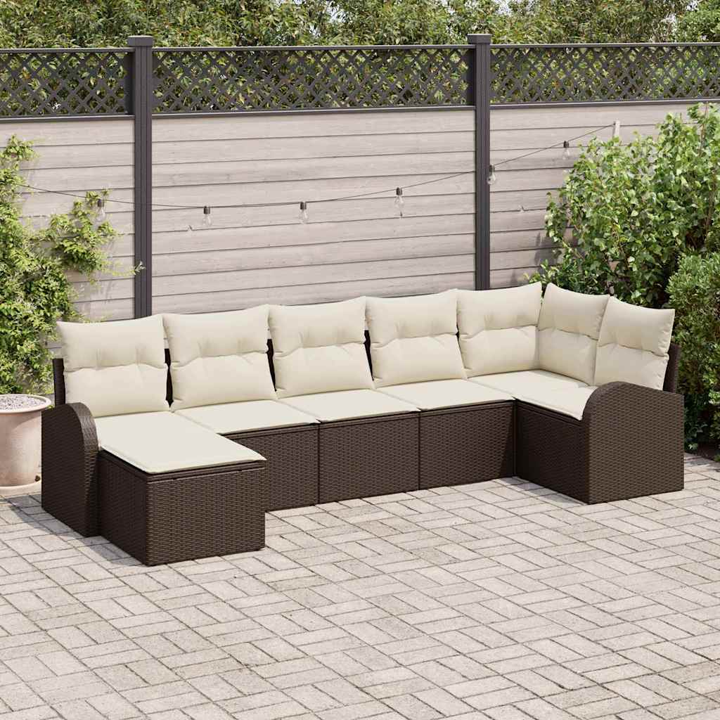 Tuin Sofa Set met kussen 7 pcs Bruin Poly riet is nu te koop bij PeponiXL, paradijselijk wonen!
