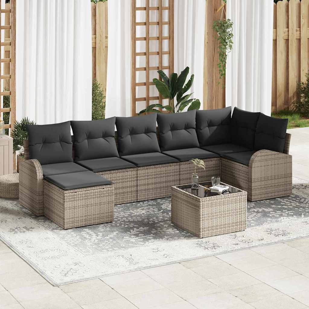 Tuin Sofa Set met kussen 8 pcs Grijs Poly riet is nu te koop bij PeponiXL, paradijselijk wonen!