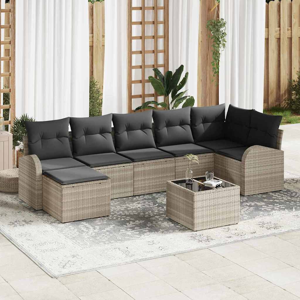 Tuin Sofa Set met kussen 8 pcs Lichtgrijs Poly riet is nu te koop bij PeponiXL, paradijselijk wonen!