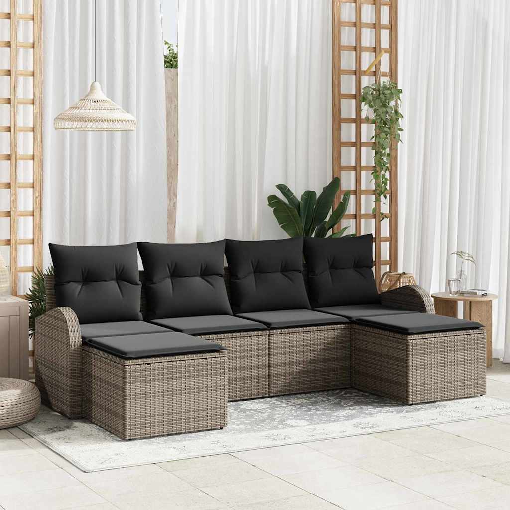 Tuin Sofa Set met kussen 6 pcs Grijs Poly Rattan is nu te koop bij PeponiXL, paradijselijk wonen!