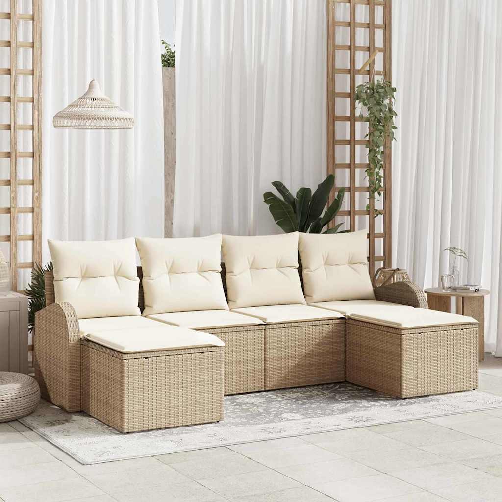 Tuin Sofa Set met kussen 6 pcs Beige Poly Rattan is nu te koop bij PeponiXL, paradijselijk wonen!