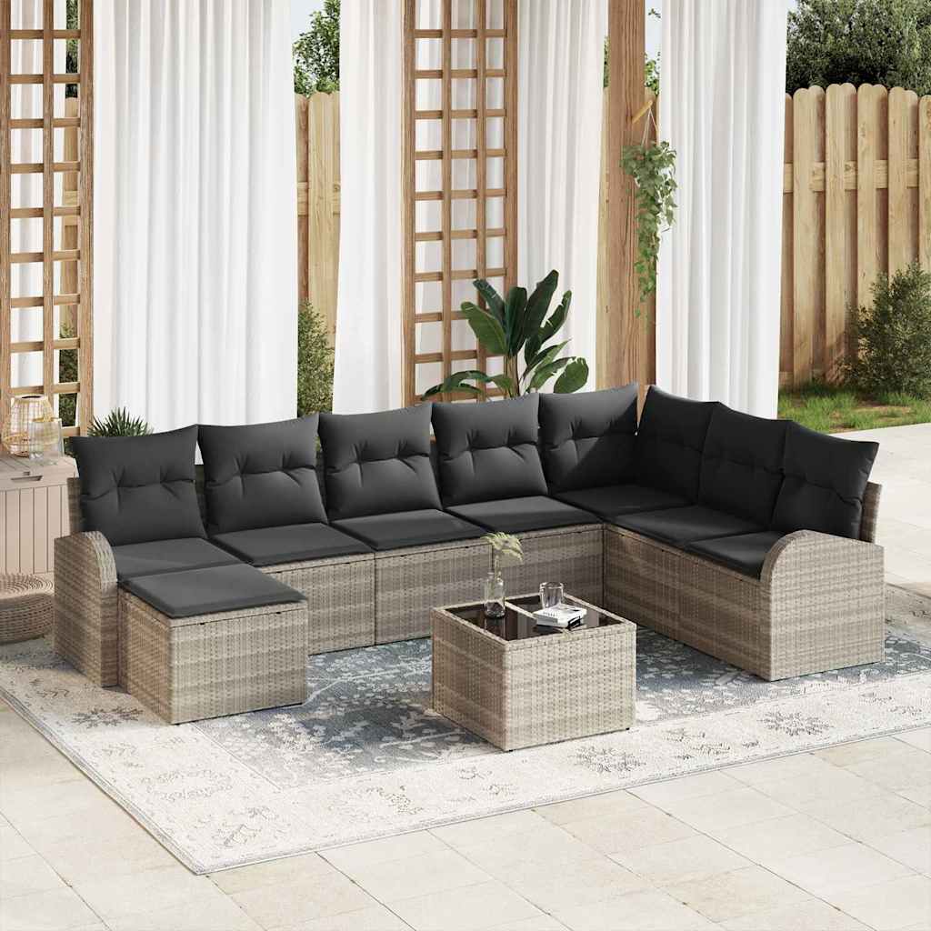 Tuin Sofa Set met kussen 9 pcs Lichtgrijs Poly riet is nu te koop bij PeponiXL, paradijselijk wonen!