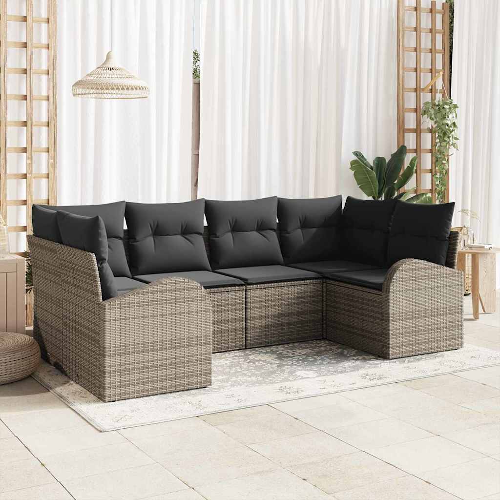 Tuin Sofa Set met kussen 6 pcs Grijs Poly Rattan is nu te koop bij PeponiXL, paradijselijk wonen!