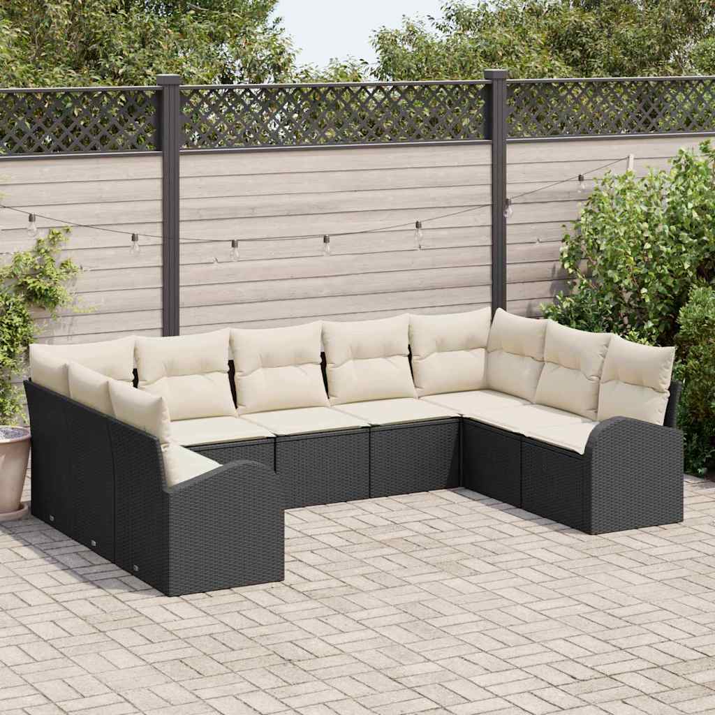 Bankstel met kussen 9 pcs Zwart Poly Rattan is nu te koop bij PeponiXL, paradijselijk wonen!