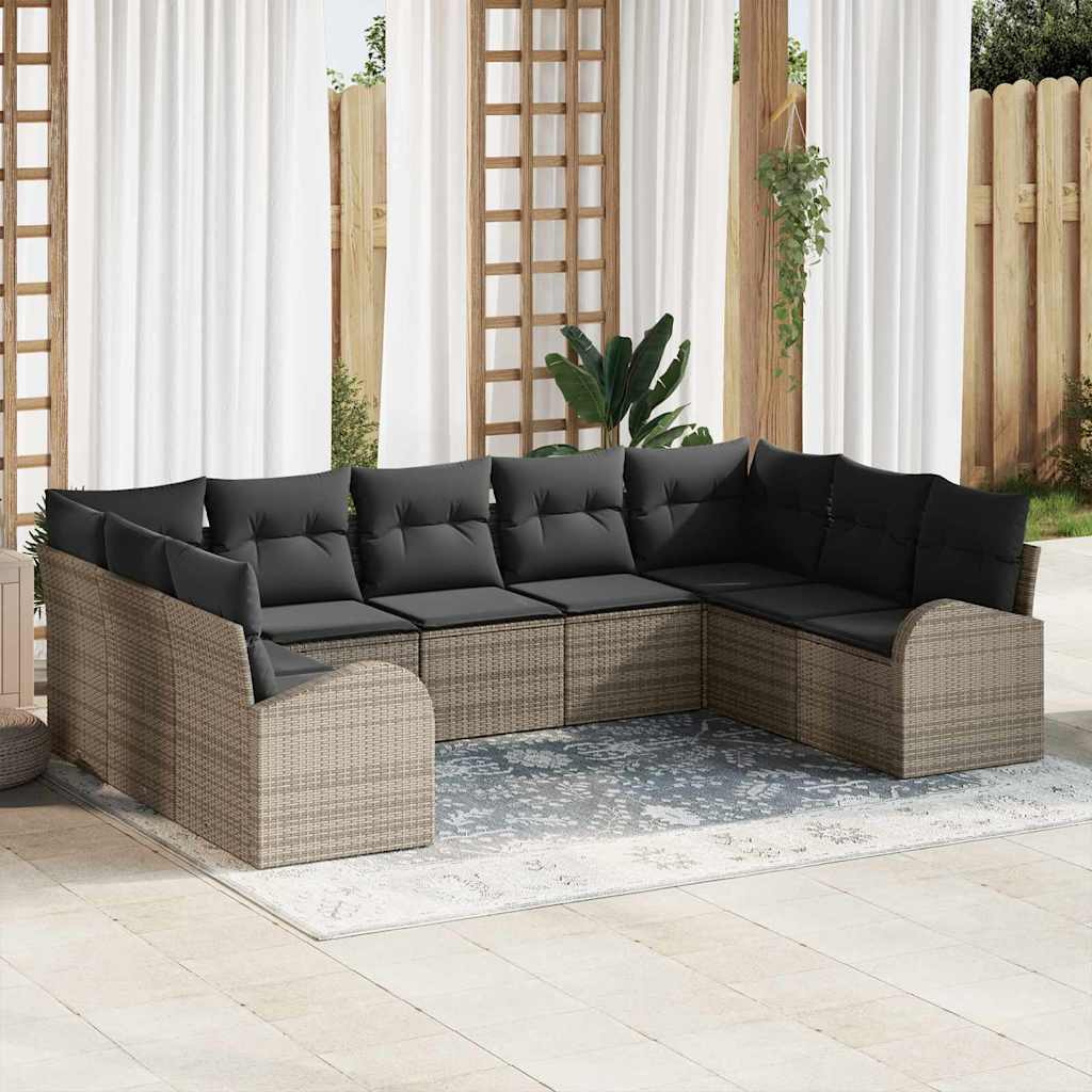 Bankstel met kussen 9 pcs Grijs Poly Rattan is nu te koop bij PeponiXL, paradijselijk wonen!