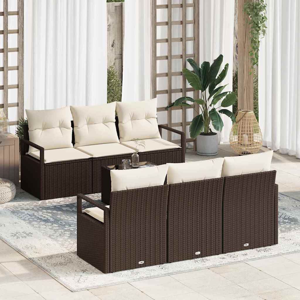 Bankstel met kussen 7 pcs Bruin en Crème poly rattan is nu te koop bij PeponiXL, paradijselijk wonen!