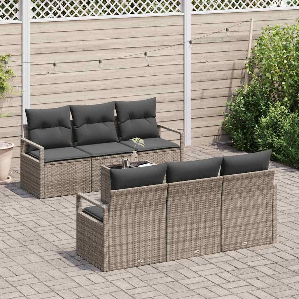 Bankstel met kussen 7 pcs Grijs poly rattan is nu te koop bij PeponiXL, paradijselijk wonen!
