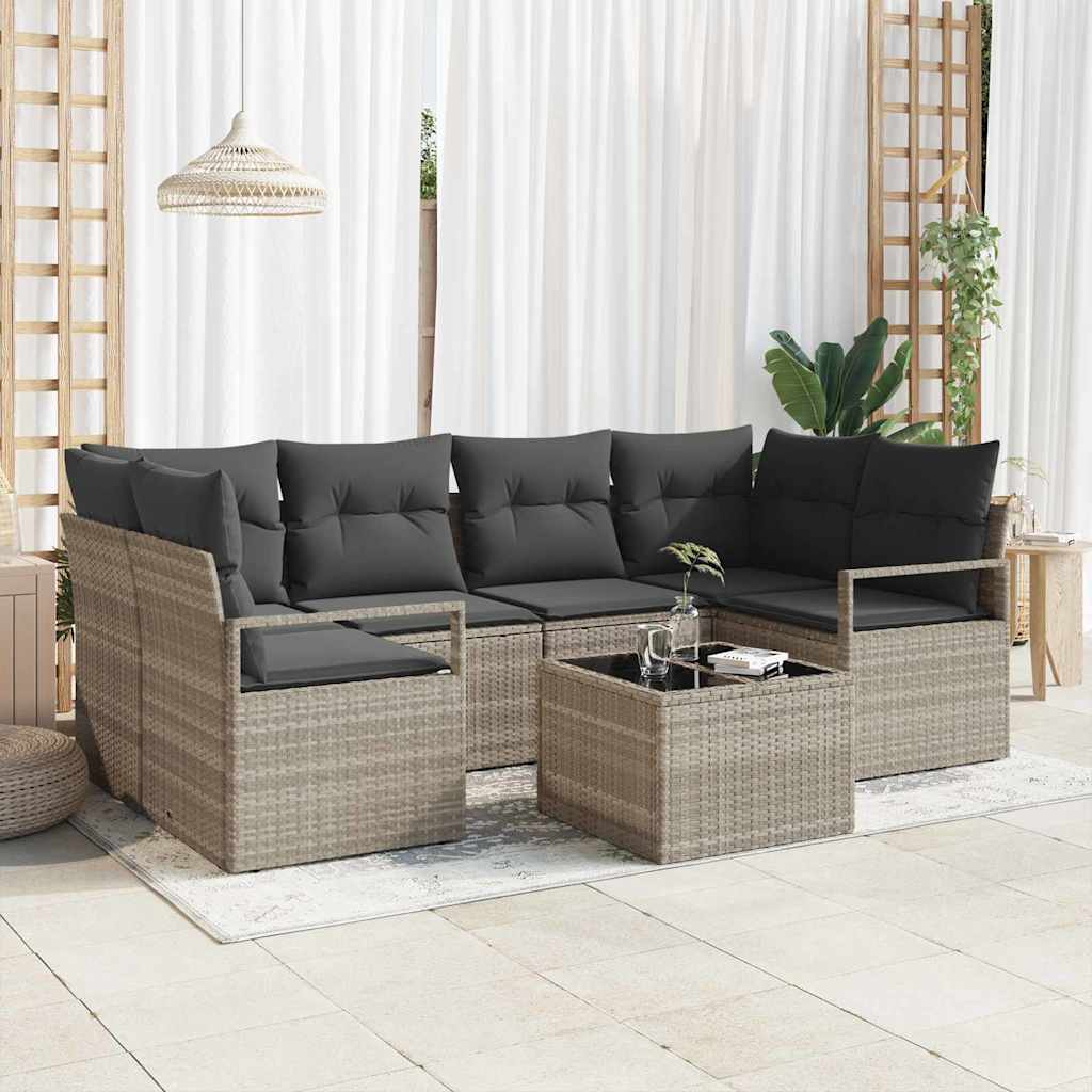 Bankstel 7 pcs Lichtgrijs en Donkergijs poly rattan is nu te koop bij PeponiXL, paradijselijk wonen!