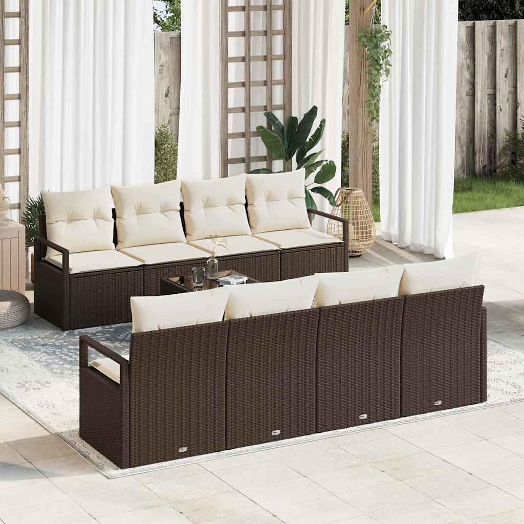 Bankstel met kussen 7 pcs Bruin en Crème poly rattan is nu te koop bij PeponiXL, paradijselijk wonen!