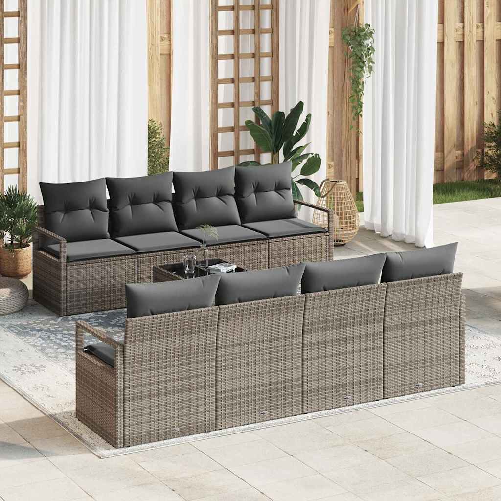 Bankstel met kussen 7 pcs Grijs poly rattan is nu te koop bij PeponiXL, paradijselijk wonen!