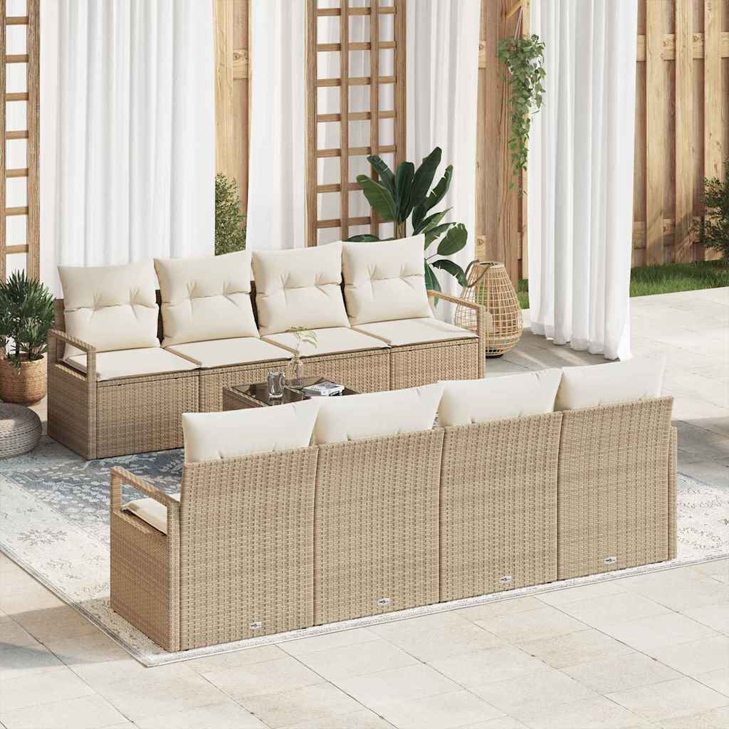 Bankstel met kussen 7 pcs Beige en Crème poly rattan is nu te koop bij PeponiXL, paradijselijk wonen!