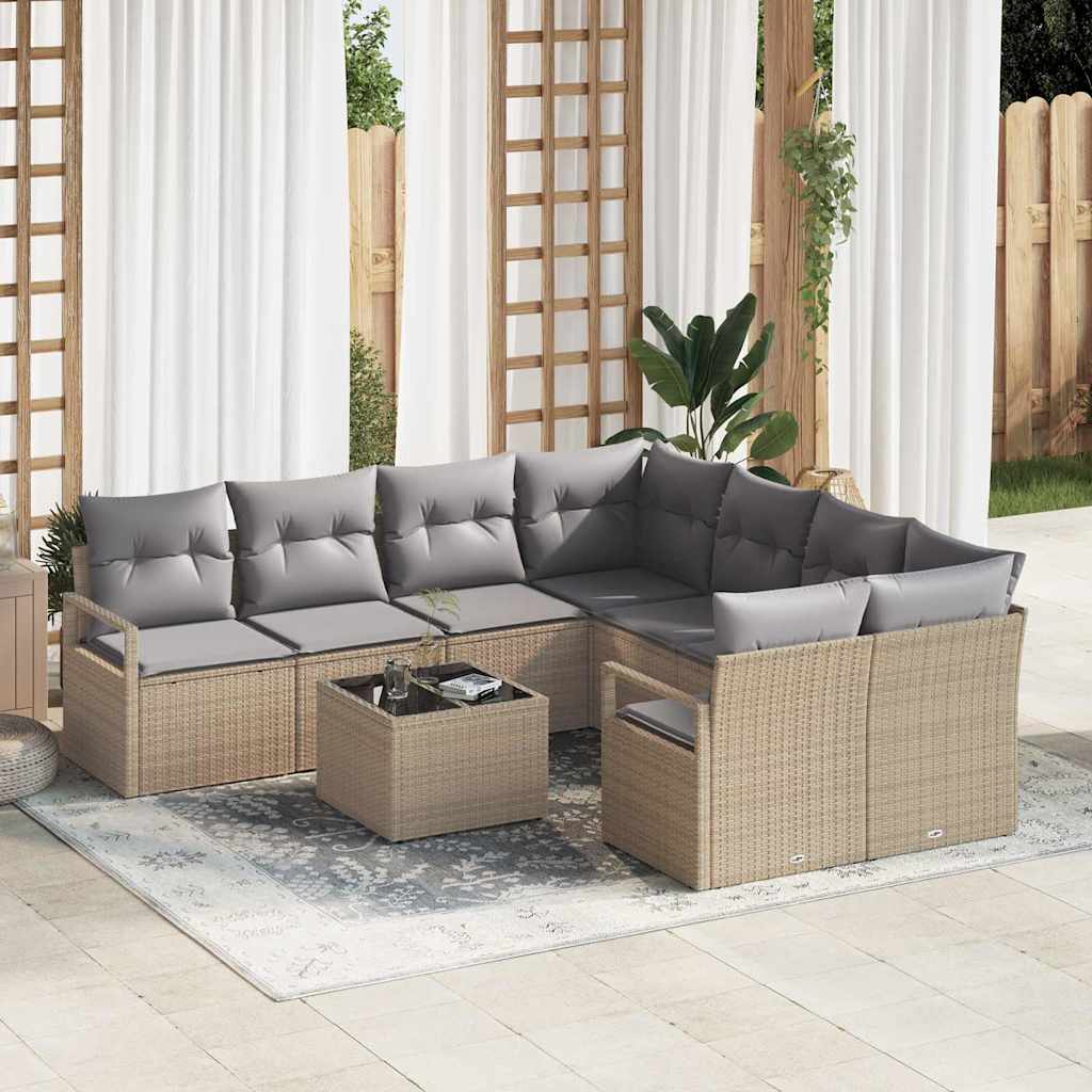 Bankstel met kussen 9 pcs Beige en Grijs poly rattan is nu te koop bij PeponiXL, paradijselijk wonen!