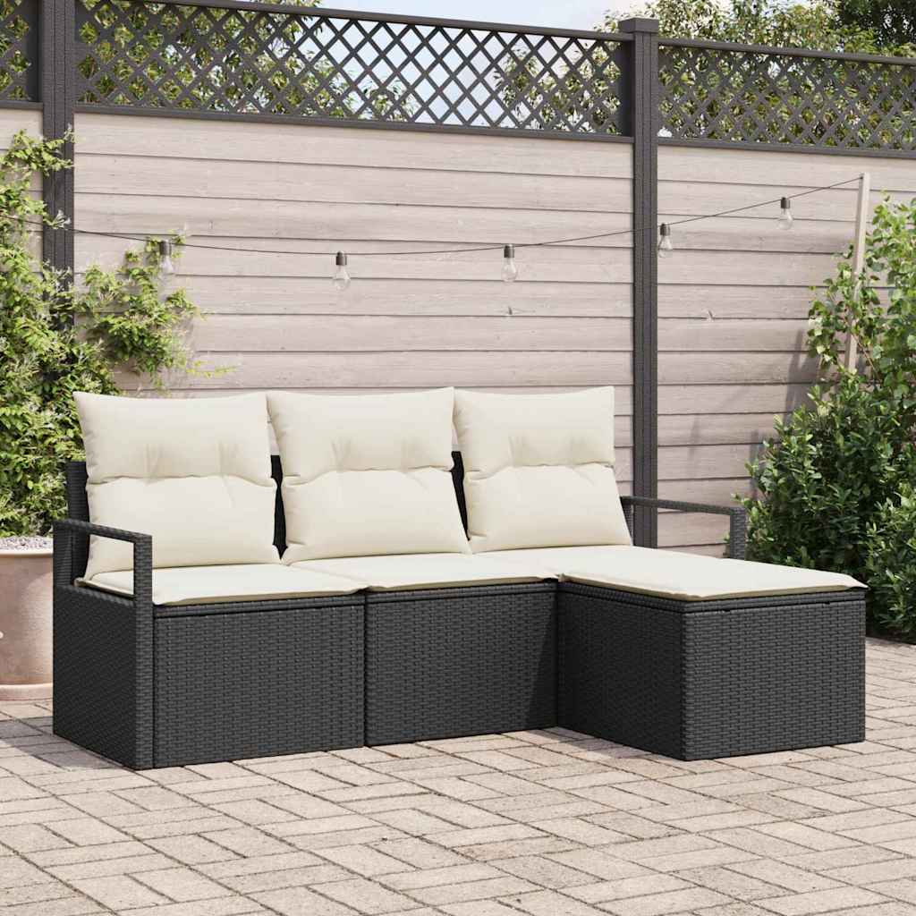 Bankstel met kussen 4 pcs Zwart poly rattan is nu te koop bij PeponiXL, paradijselijk wonen!