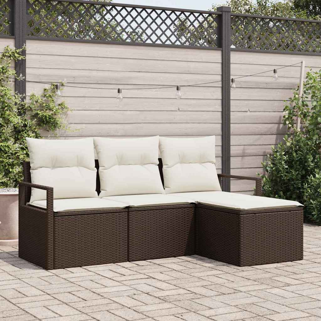 Bankstel 4 pcs Bruin poly rattan is nu te koop bij PeponiXL, paradijselijk wonen!